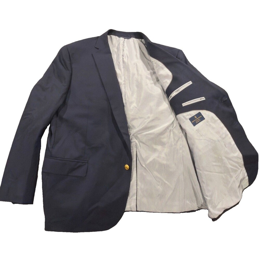 Brooks Brothers Wool Blazer Mens Gold Button Navy Blue Regent Fit Sport Coat 50R